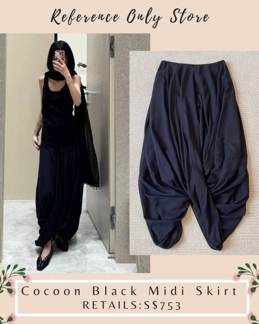 Tot cocoon black midi skirt