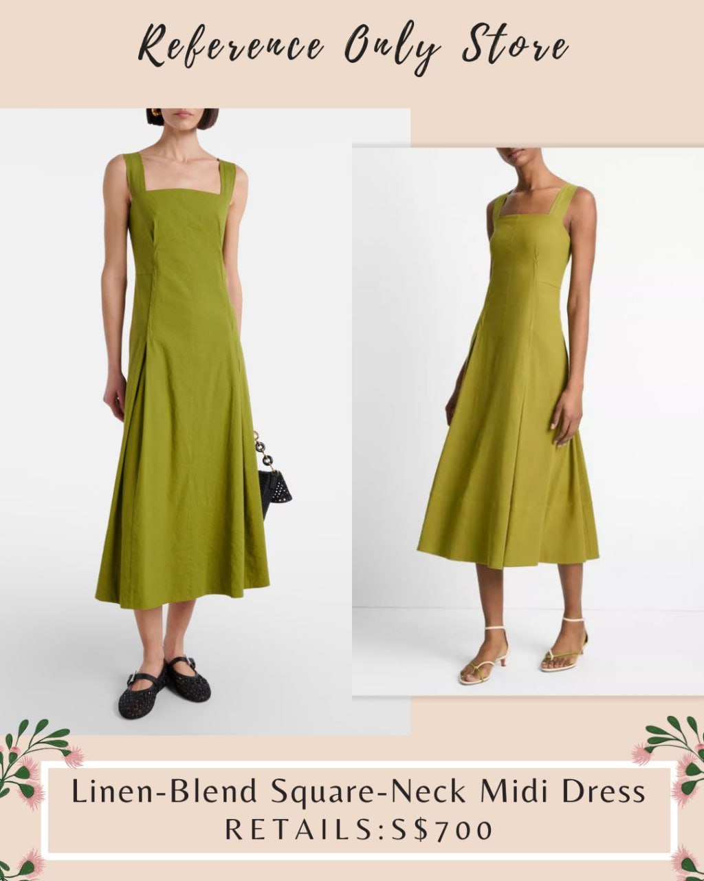 VC Linen blend square neck midi dress