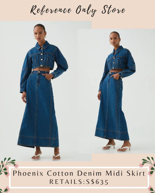 AJ Phoenix cotton denim midi skirt