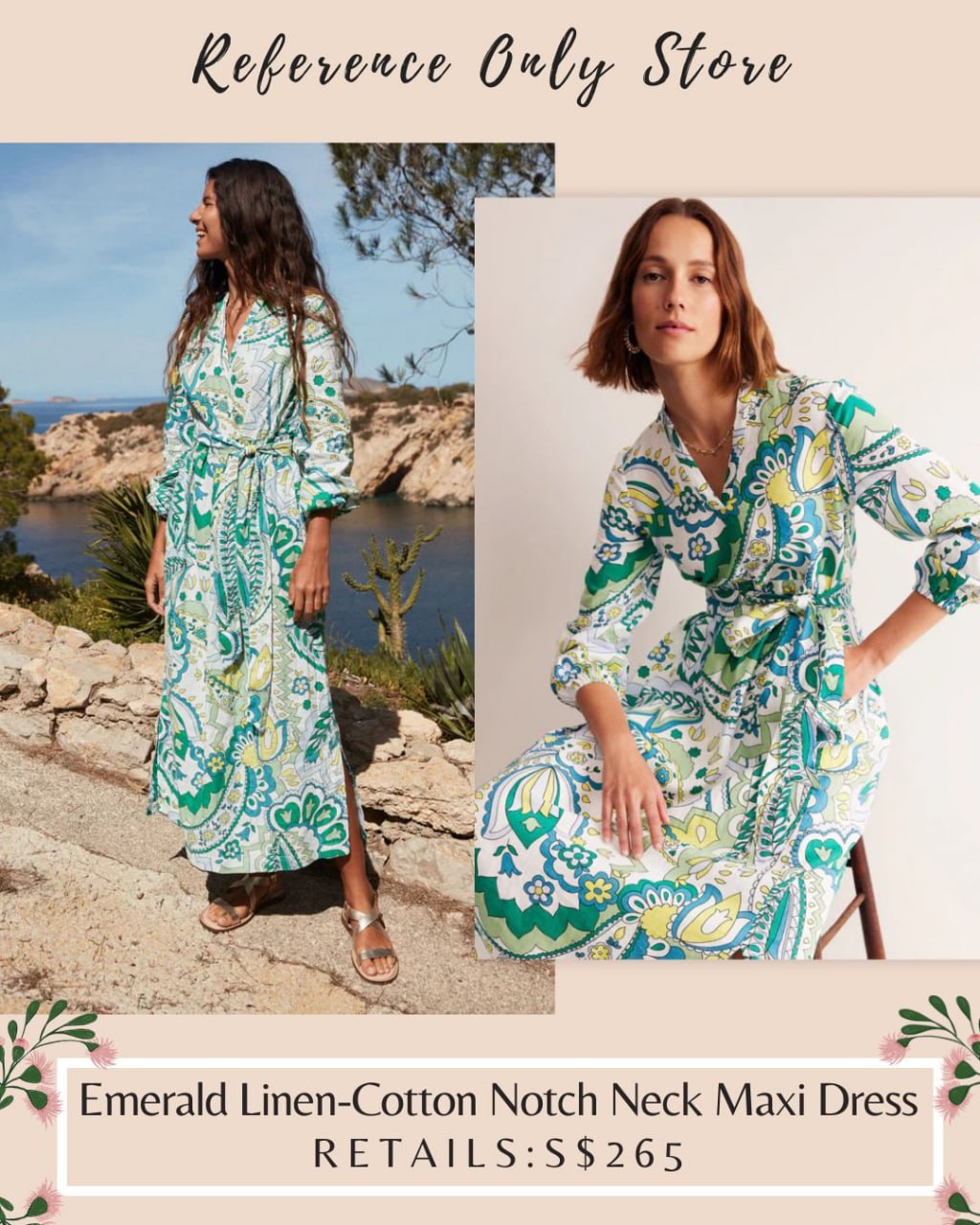 BD Emerald linen cotton notch neck maxi dress