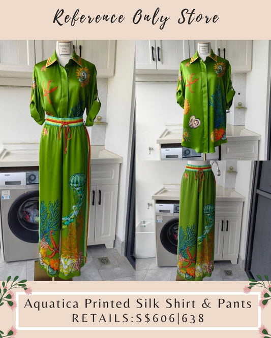 AM Aquatica printed silk shirt and pants
