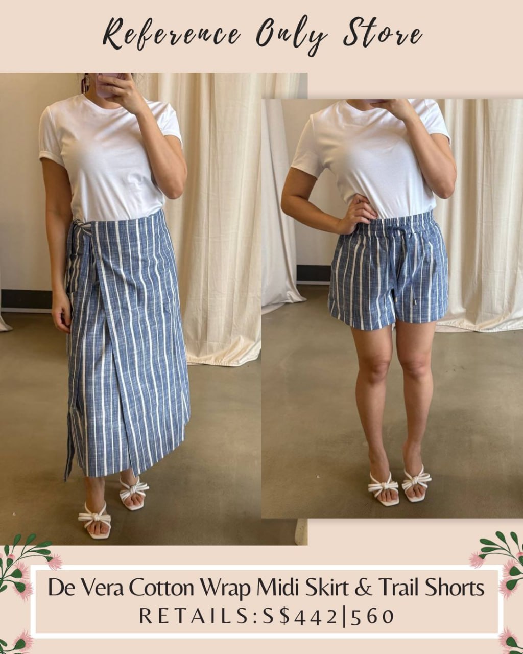 AA De vera cotton blue stripe shirt, wrap skirt & trail shorts