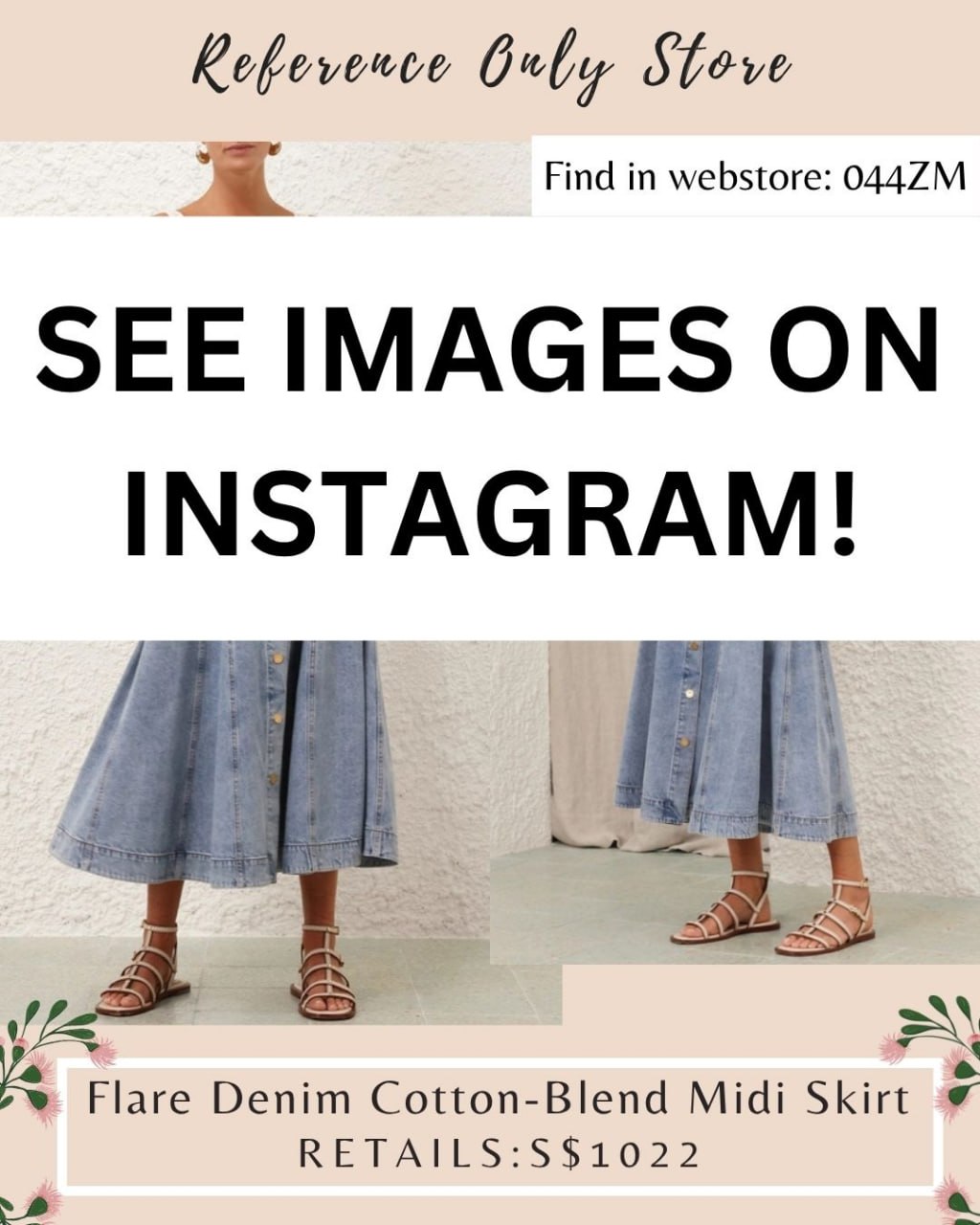 044ZM flare denim midi skirt