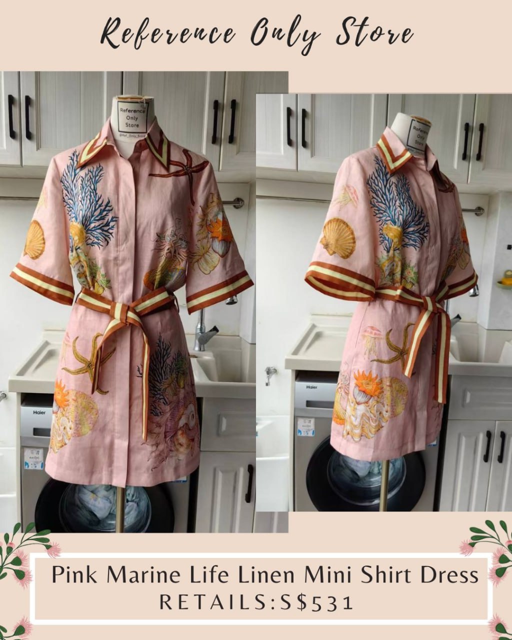 AM Pink marine life linen mini dress