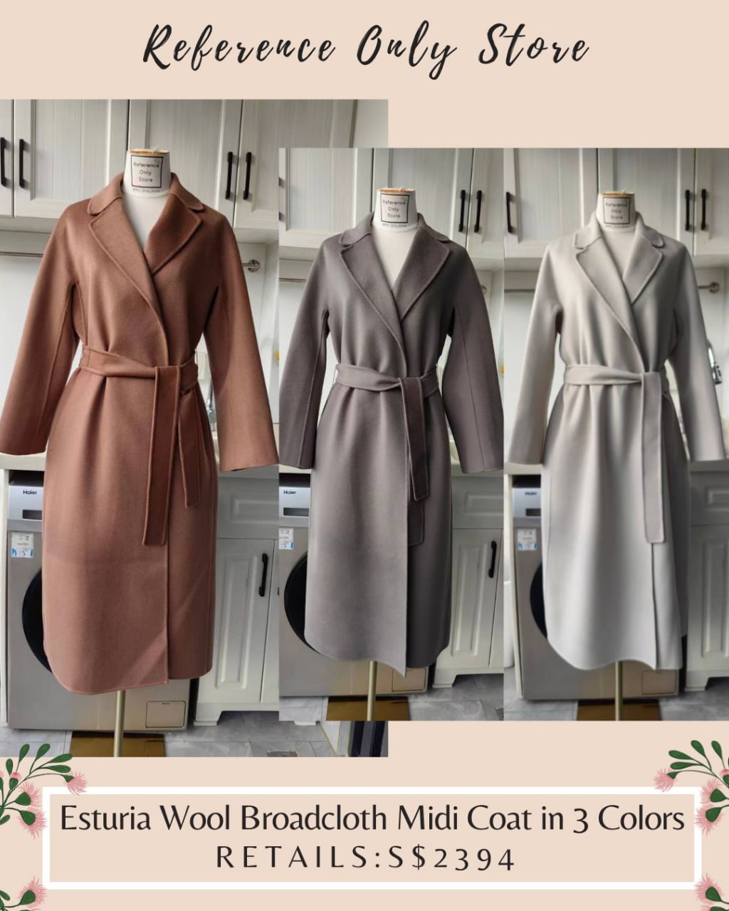 MM Esturia wool broadcloth midi coat in 3 colors
