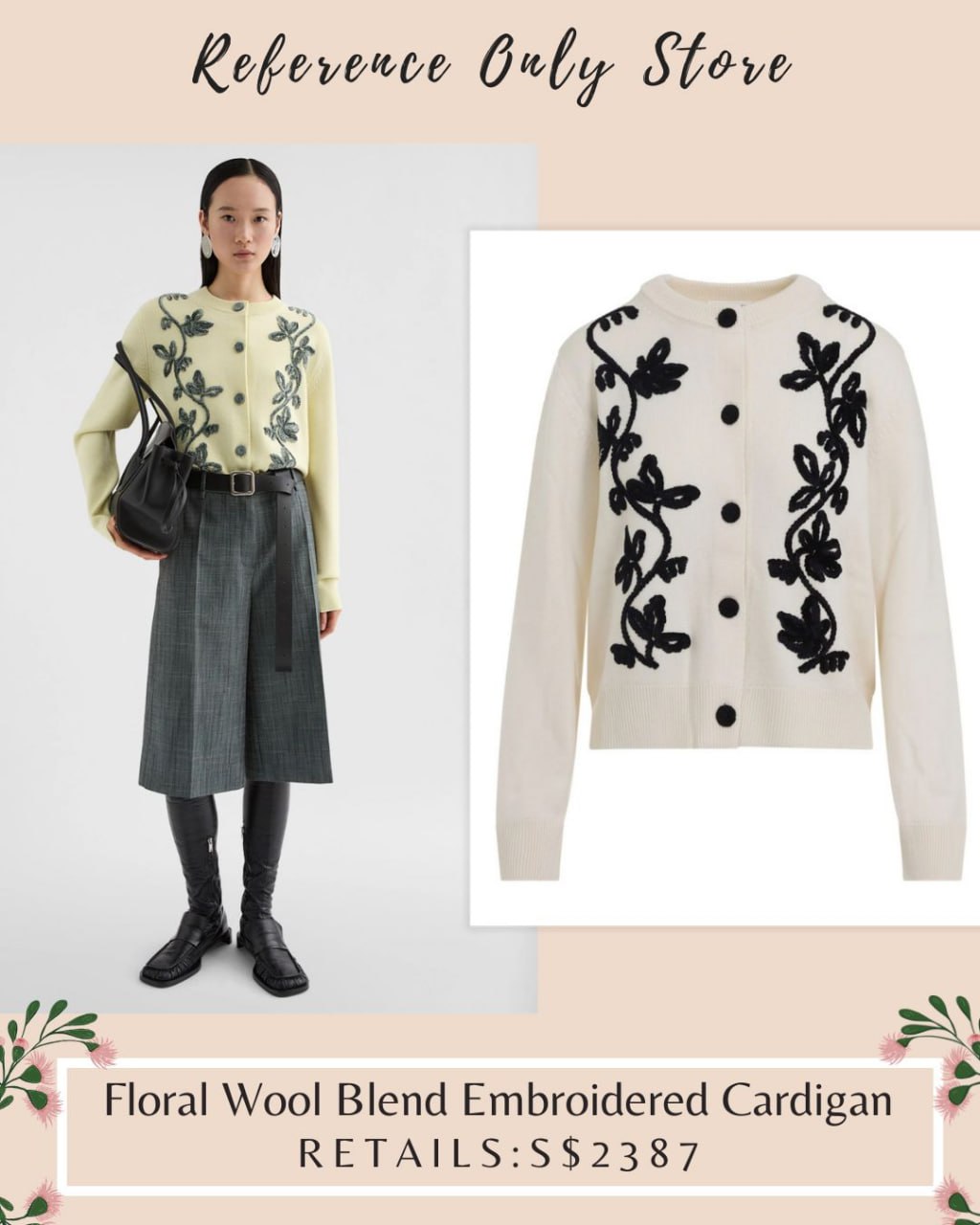JS floral wool blend cardigan in ivory white