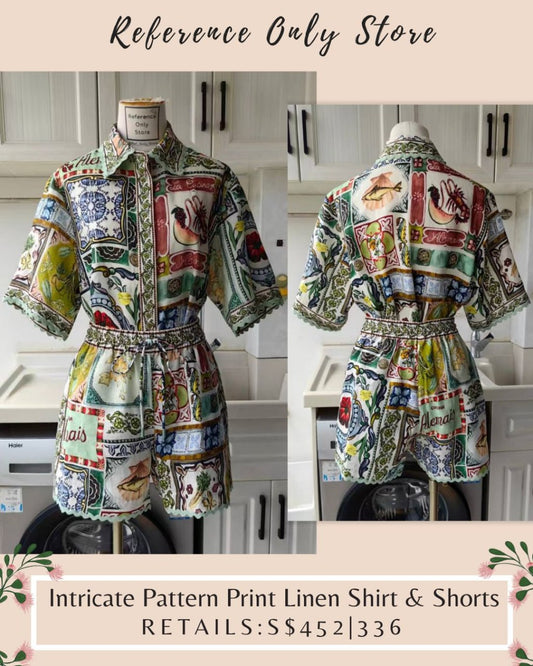 AM Intricate Pattern Print linen shirt & shorts