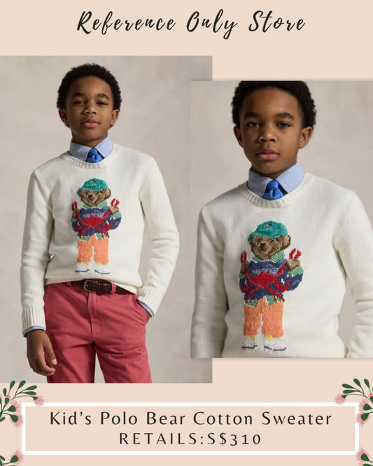 RL Kids polo bear with crab ivory white Cotton sweater