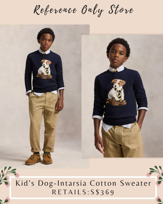 RL Kids Dog Instarsia navy Cotton sweater