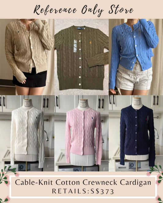 RL Cotton cable knit crewneck cardigan