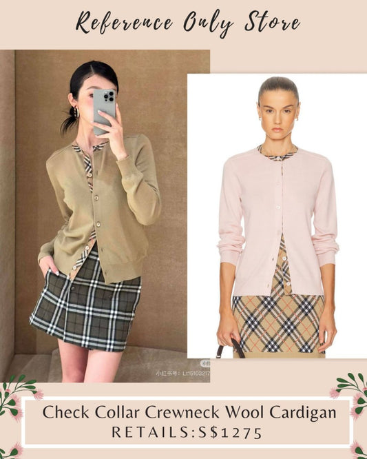 BBR check collar crewneck wool cardigan