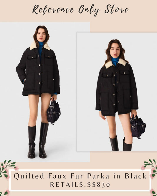MJ Quilted faux fur parka in black