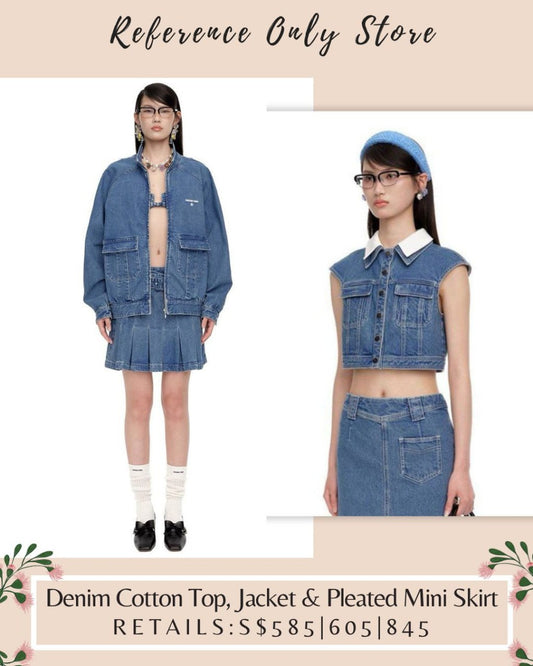 SST Denim cotton top, jacket & pleated midi skirt