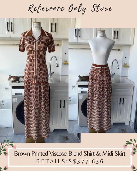 AM Brown printed viscose blend shirt & midi skirt