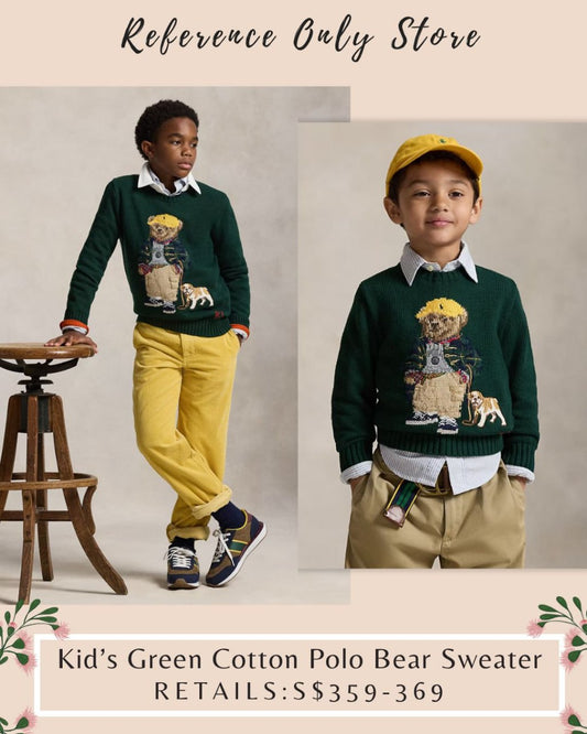 RL Kids polo bear with dog green Cotton sweater (suitable for women too!)
