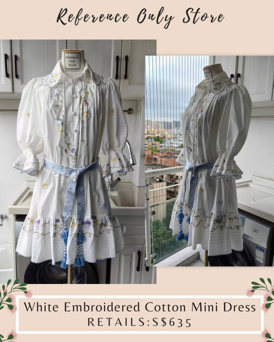 AM White embroidered cotton mini dress