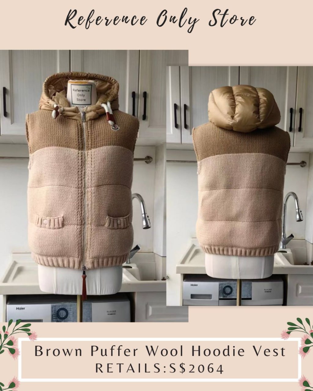 MC Brown Puffer Wool hoodie vest