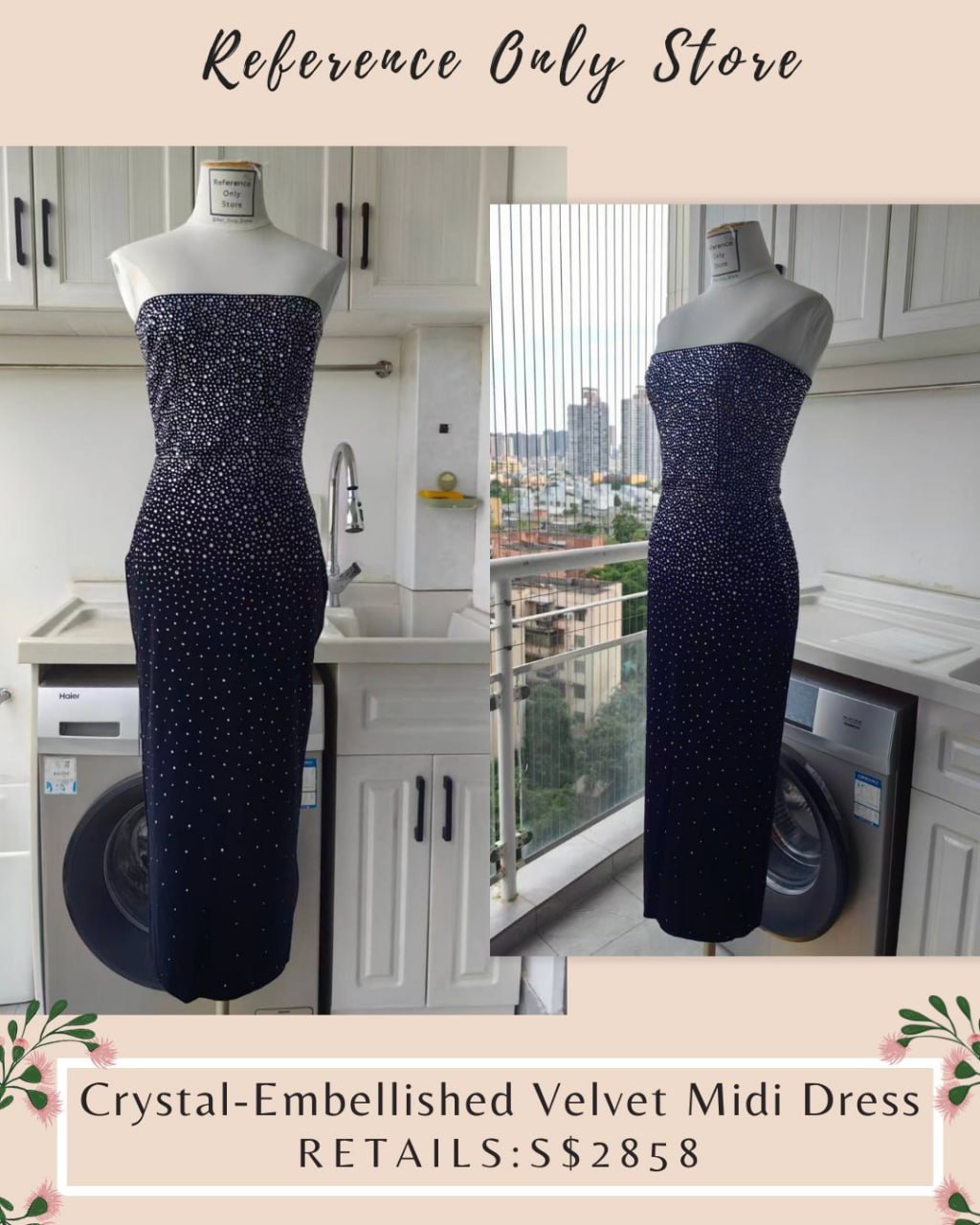 AP Crystal embellished velvet midi dress