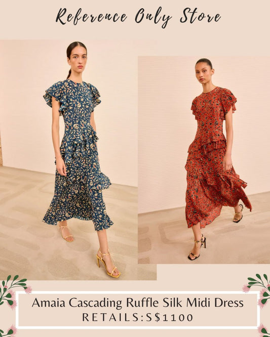 UJ Amala Cascading Ruffle Silk Midi Dress