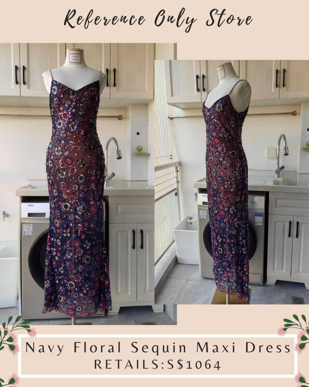 SP Navy Floral Sequin maxi dress