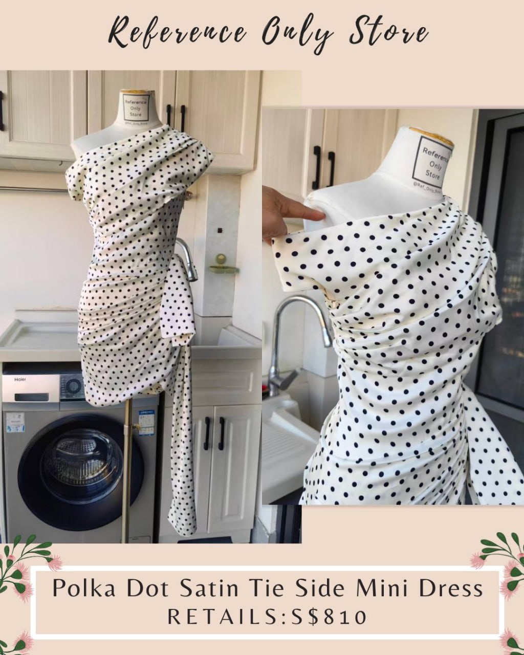 SP Polka Dot satin tie side mini dress