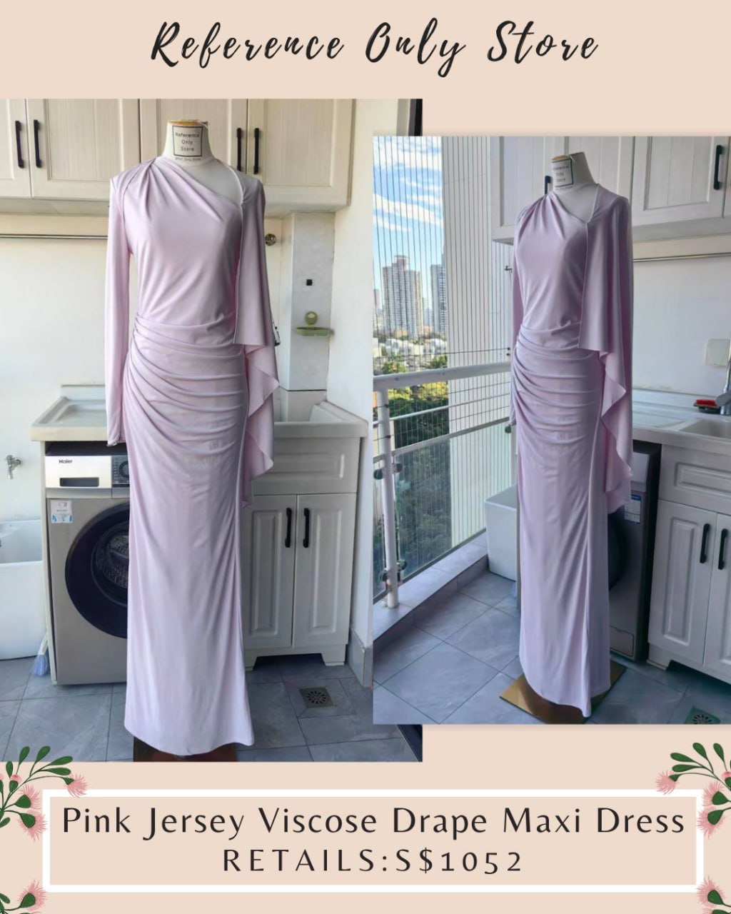 SP Pink Jersey Viscose Drape Maxi Dress