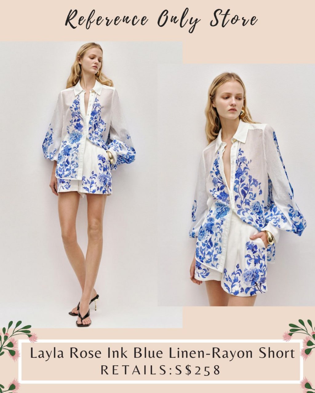 AJ Layla rose ink blue linen shorts