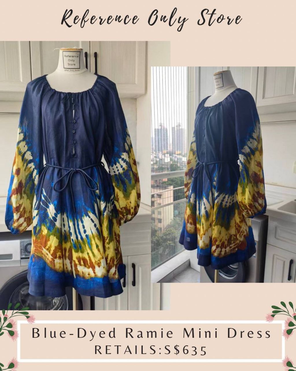 AM Blue dyed ramie blue mini dress