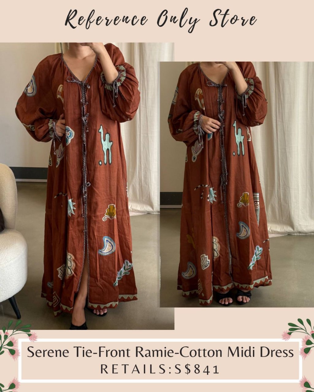 AM Serene Tie Front ramie cotton midi dress