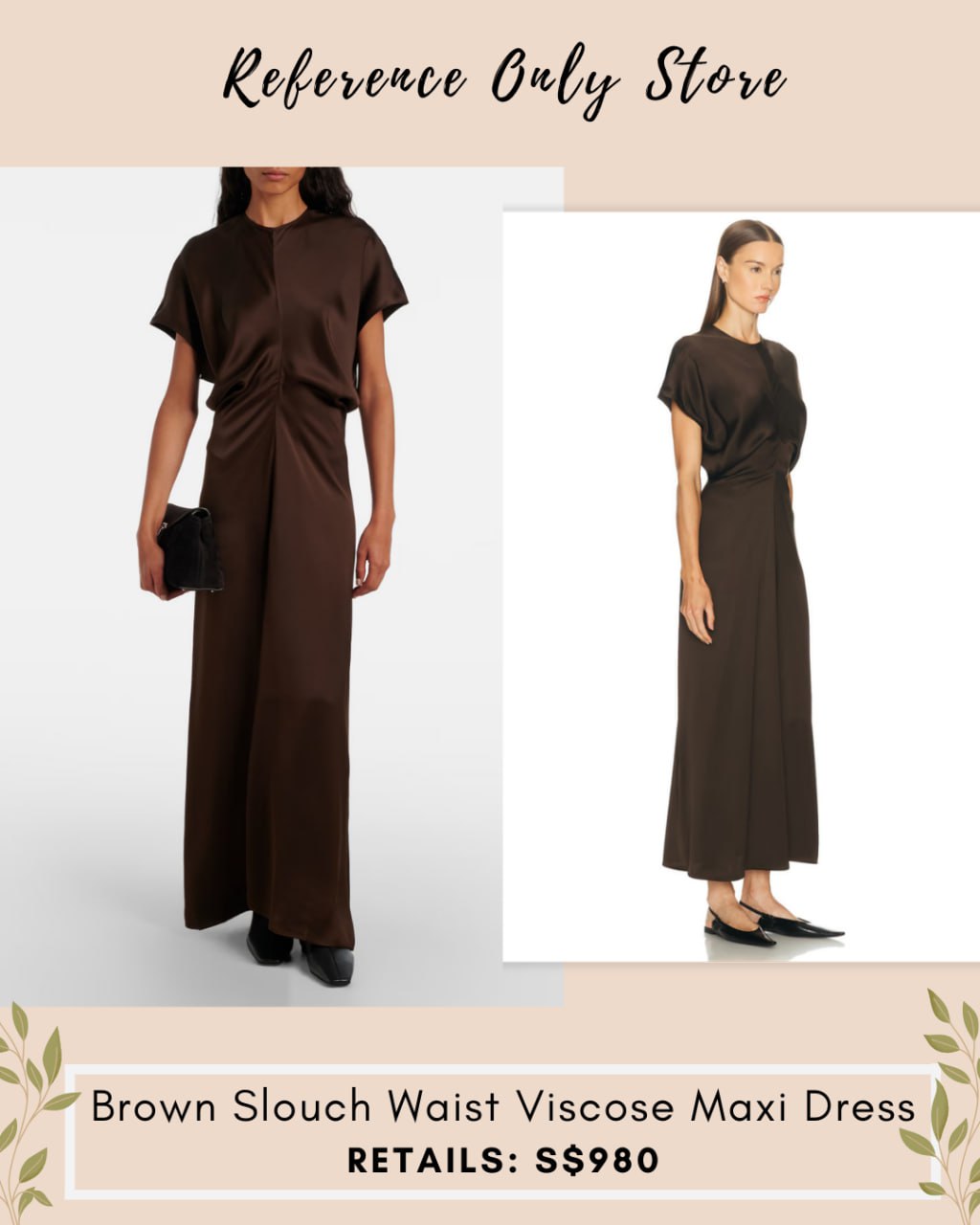 Tot Brown Slouch Waist viscose maxi dress