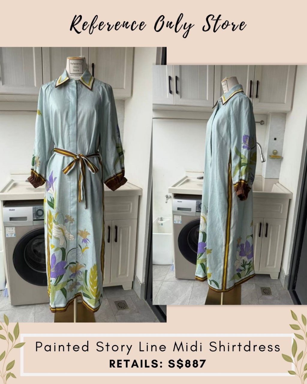 AM Painted story linen midi shirt dress