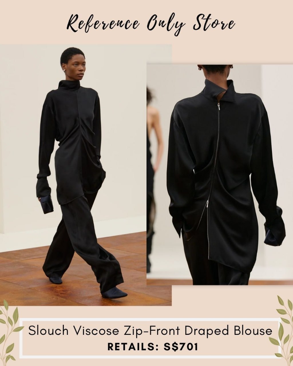 Tot Slouch Viscose zip front draped blouse