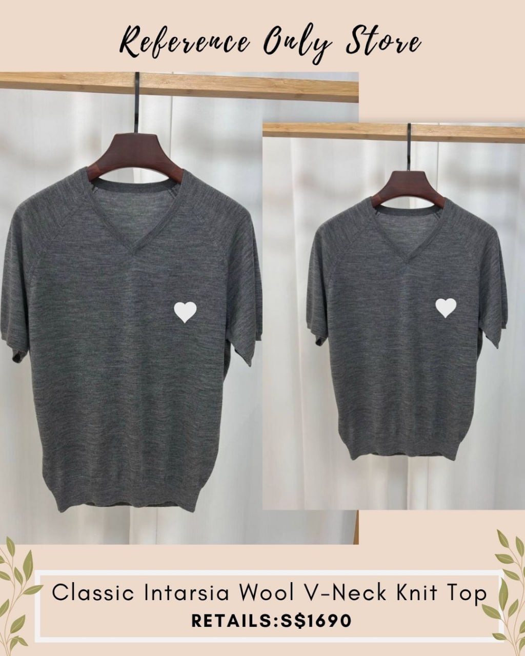 MM Classic intarsia wool v neck knit top in grey