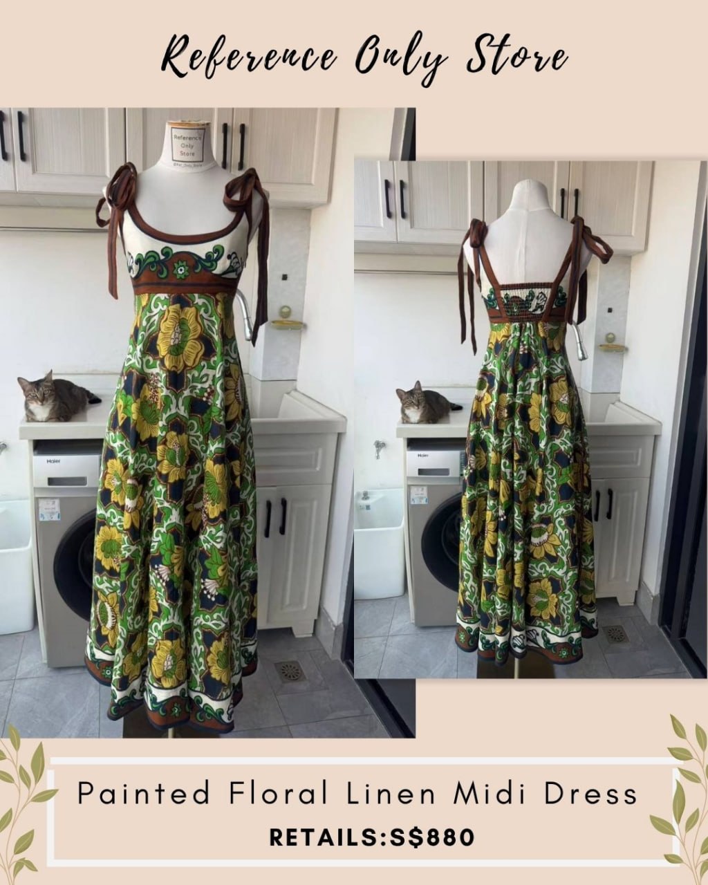 AM Painted Floral linen midi dress