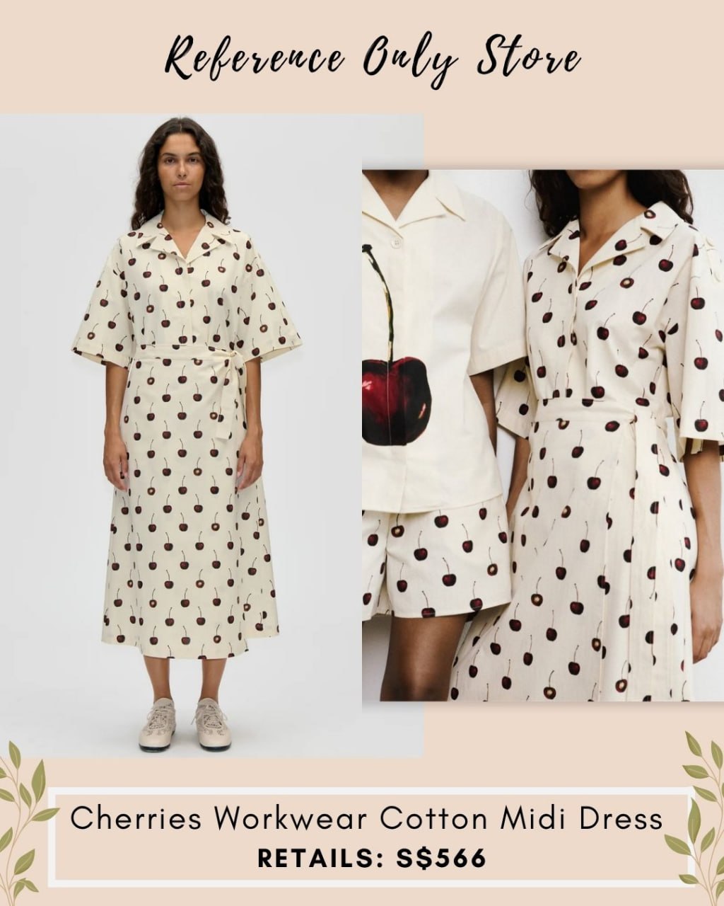 SG Cherries workwear cotton midi dress
