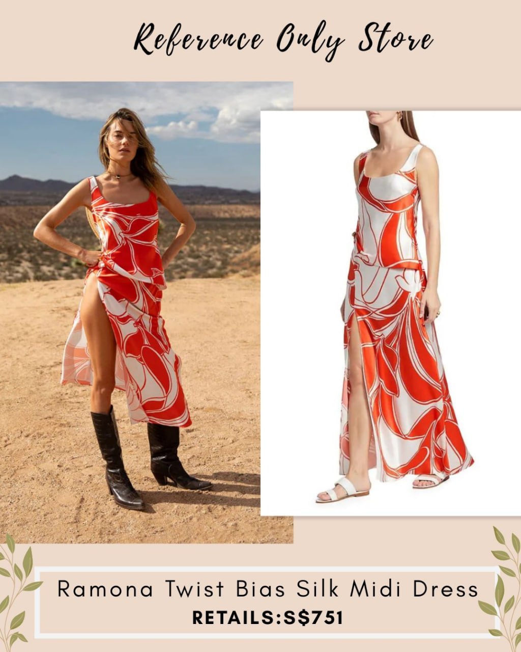 STL Ramona Twist Bias silk midi dress