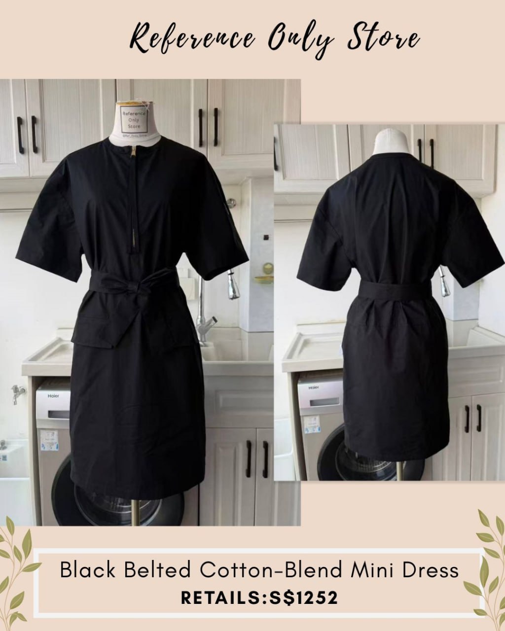 MC Black belted cotton blend mini dress