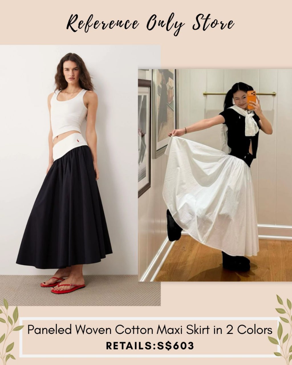 RL Paneel woven cotton maxi skirt in 2 colors