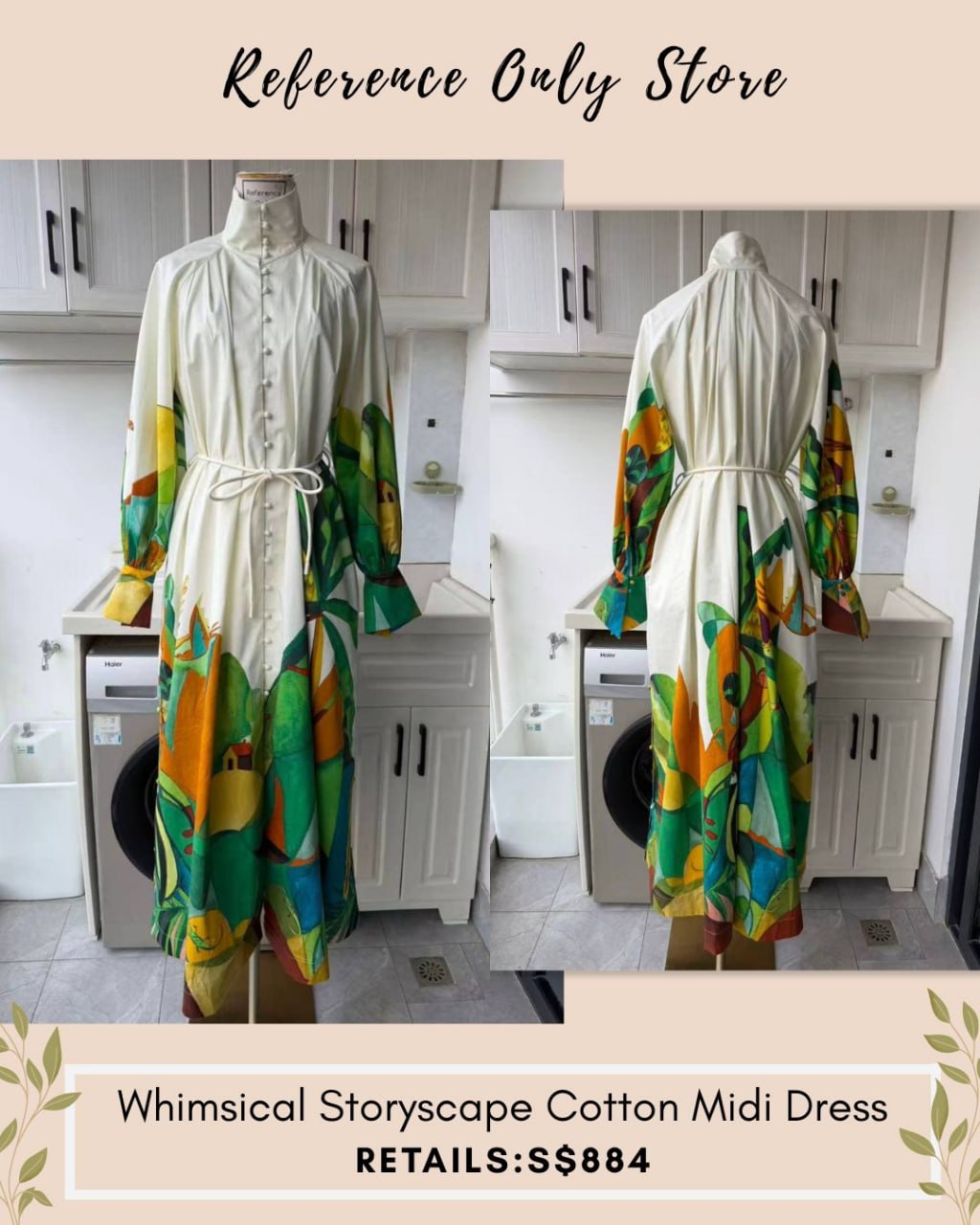 AM Whimsical Storyscape cotton midi dress