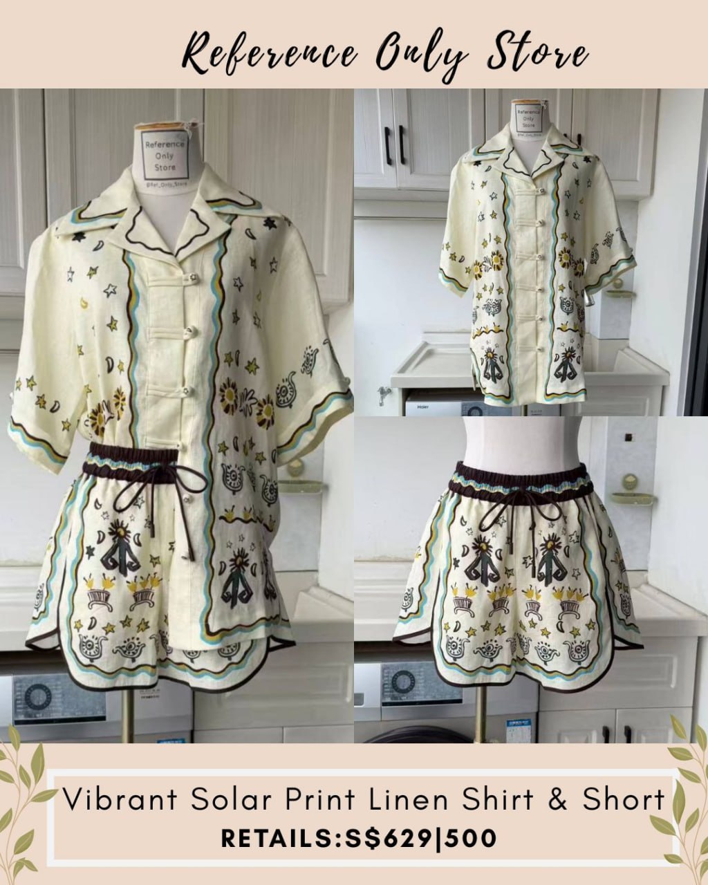 AM vibrant solar print linen shirt and shorts