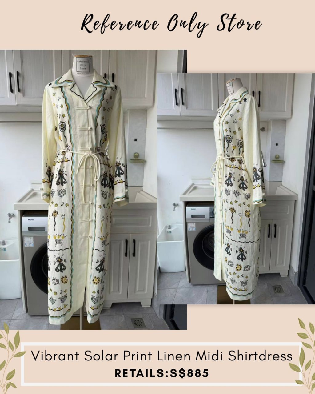 AM Vibrant solar print linen midi shirt dress