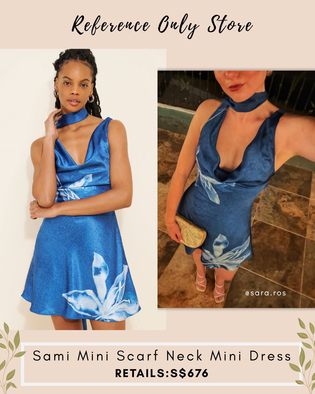 AMR Sami mini blue floral scarf neck dress