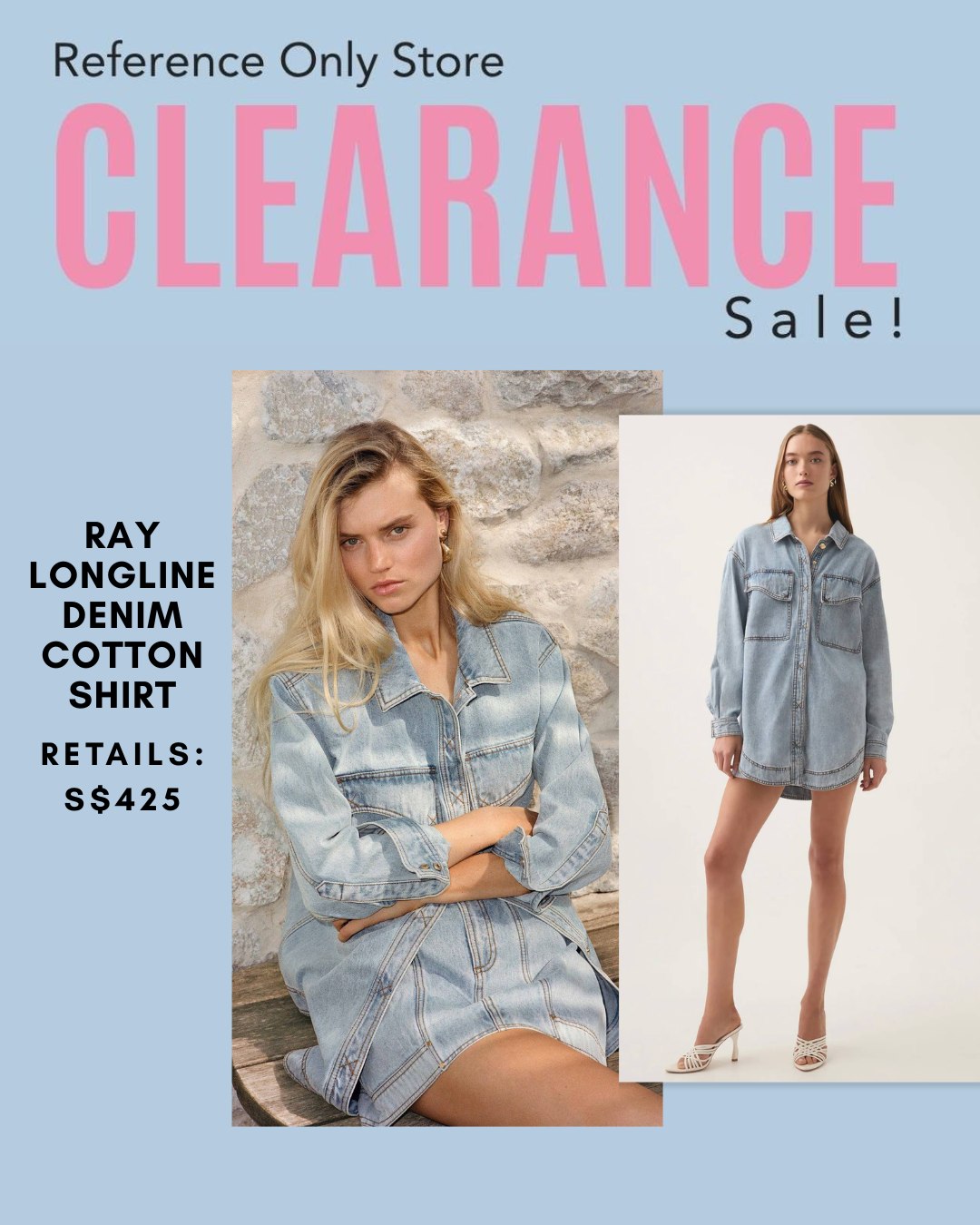Clearance! AJ Ray longline denim cotton shirt