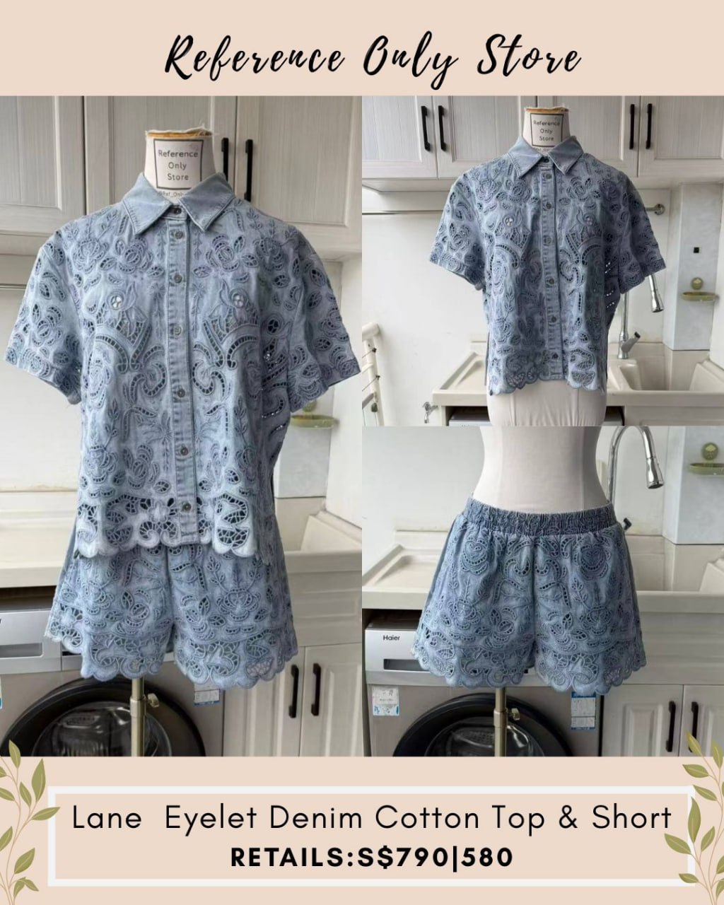 AO Lane eyelet denim cotton top and shorts