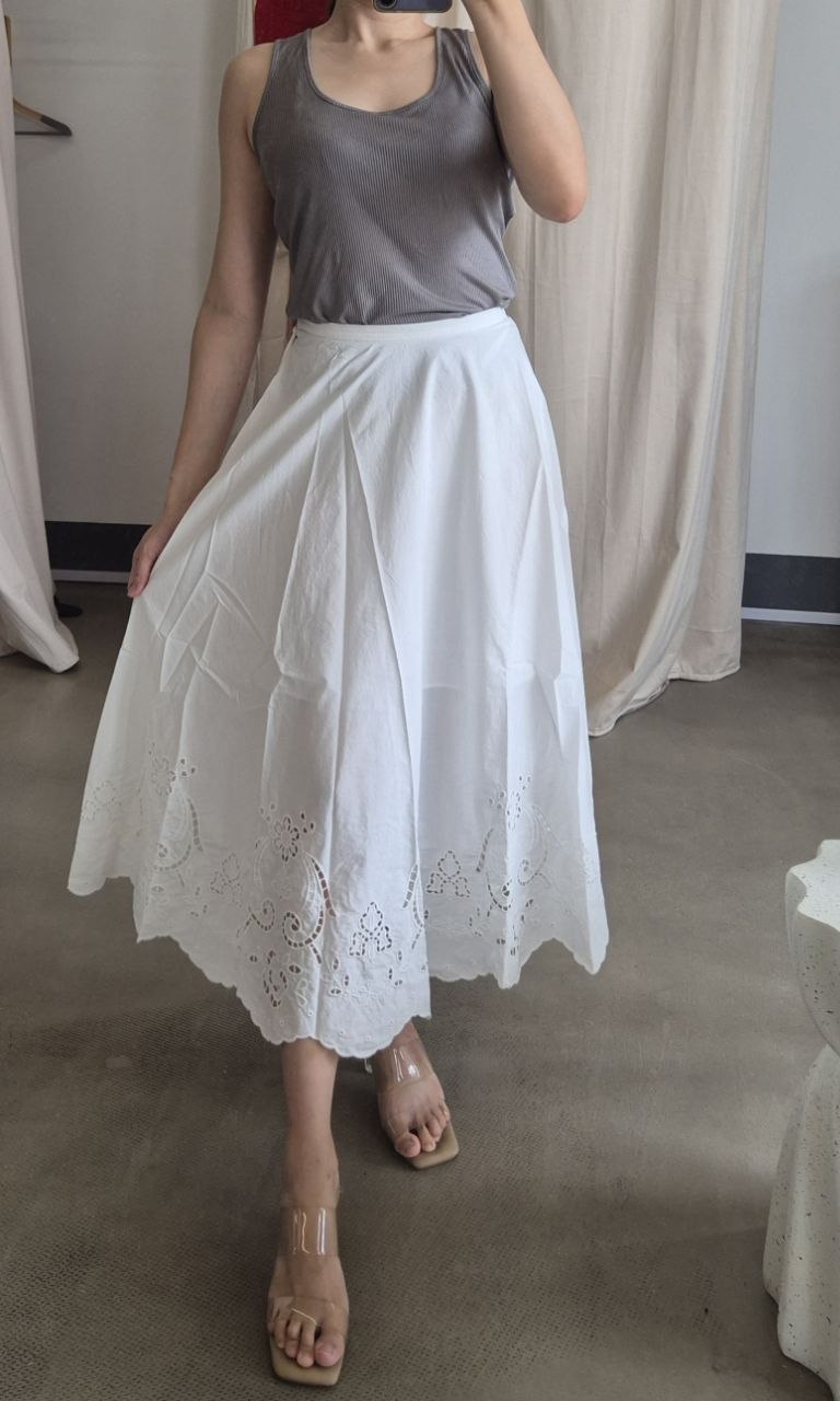 SE X EDI Long line cotton embroidery white blouse top , shorts and midi skirt
