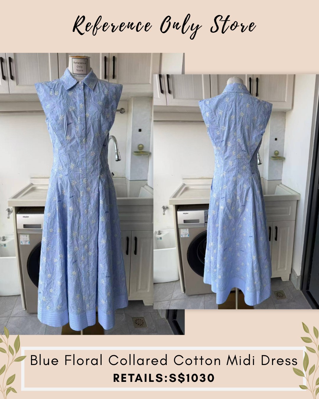 SK Blue floral collared cotton midi dress