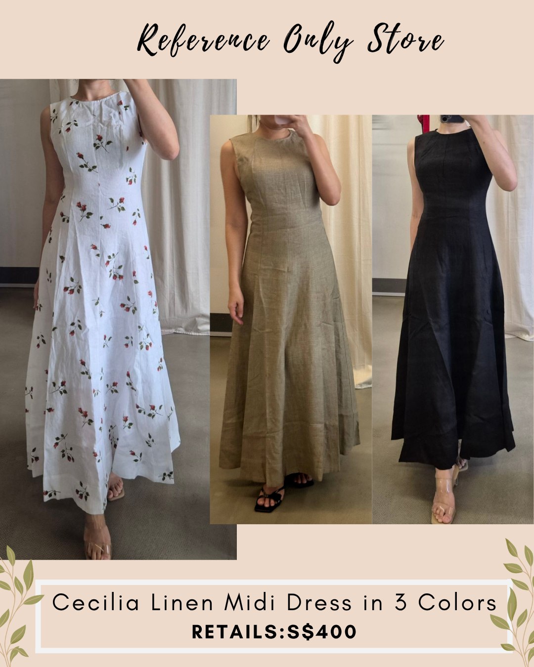 Ref Cecilia linen midi dress in 3 colors