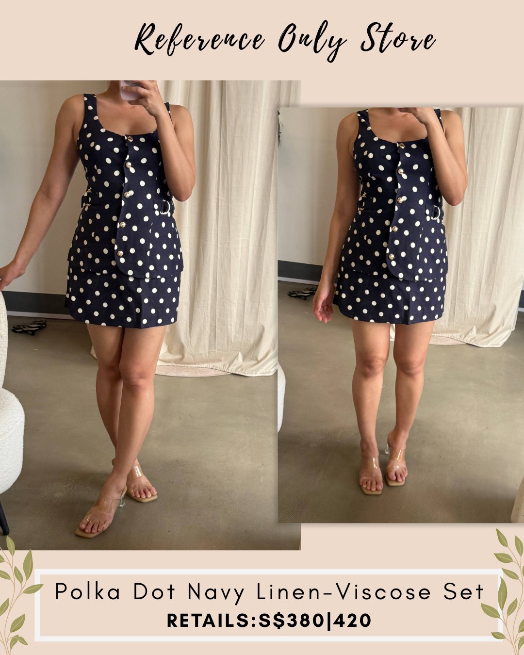 MJ Polka Dot Navy Linen viscose blend top and skorts