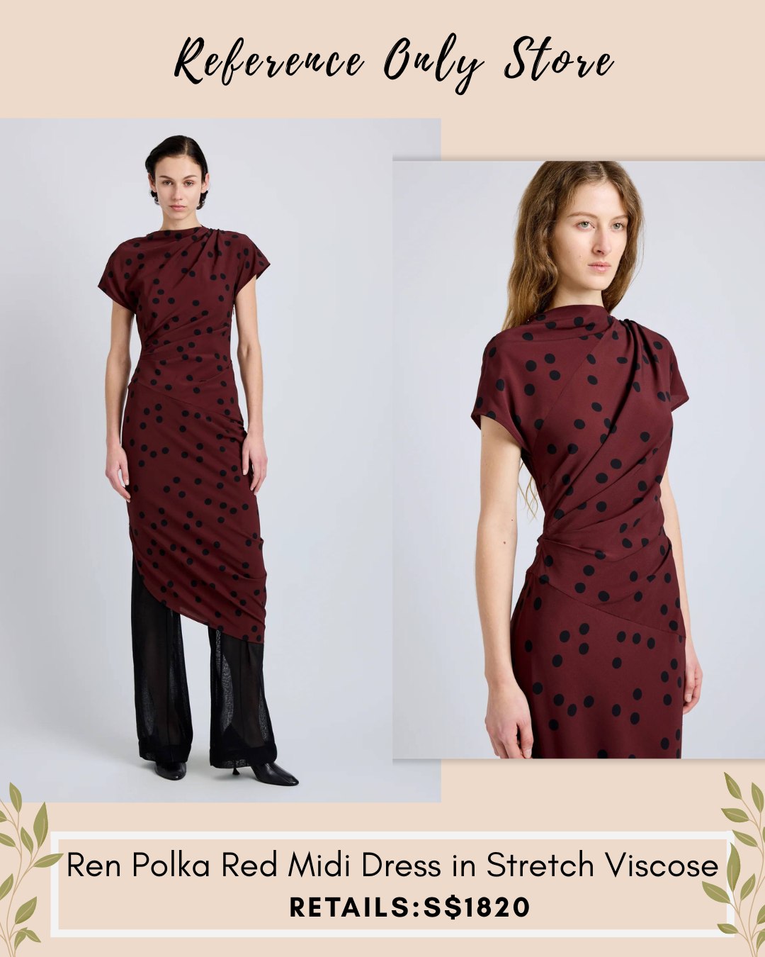 PS Ren Polka red midi drress in stretch viscose
