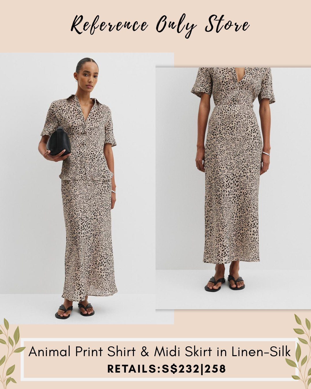 CR Animal print shirt and midi skirt in linen silk